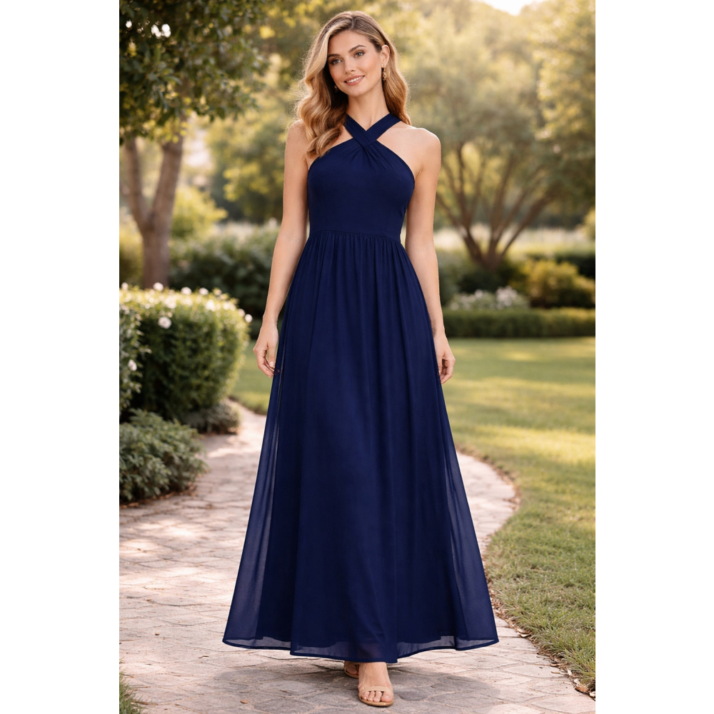 Lulus Navy Halter Maxi Dress Medium Formal Bridesmaid Evening Gown
